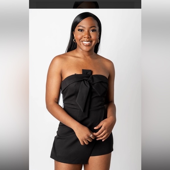 Bow front romper black - Black / Medium - Picture 1 of 10